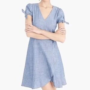 J. Crew Factory Chambray Faux Wrap Dress with Ruffle, Size 4